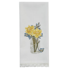 Farmhouse Mason Jar Yellow Daffodil Embroidered Dish Towel