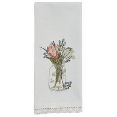 Farmhouse Mason Jar Tulip Embroidered  Dish Towel