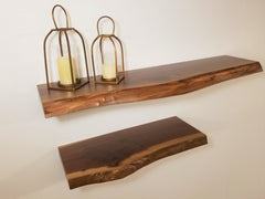 Solid Black Walnut Live-Edge Floating Shelf Kit