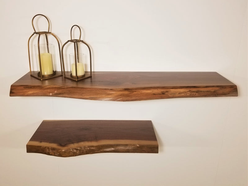 Solid Black Walnut Live-Edge Floating Shelf Kit