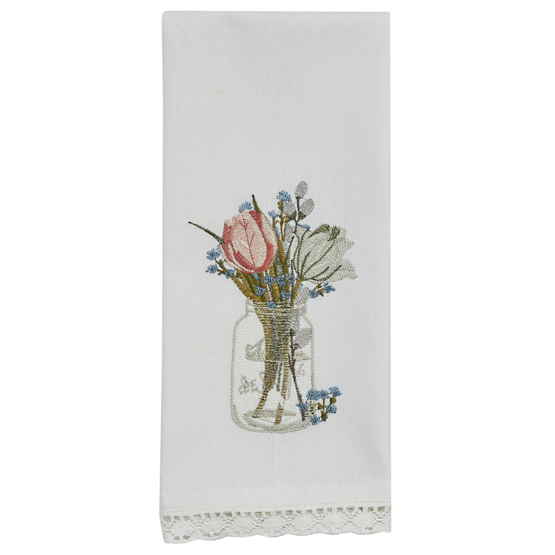 Mason Jar Tulip Embroidered Farmhouse Dish Towel